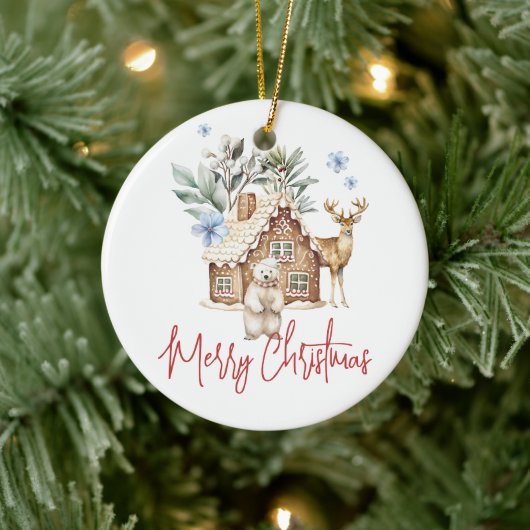 Aquarellhaus, Polar Bear & Reindee Keramik Ornament (Baum)