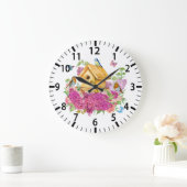 Aquarellhaus, Vögel und Lilac-Blume Große Wanduhr (Zuhause)