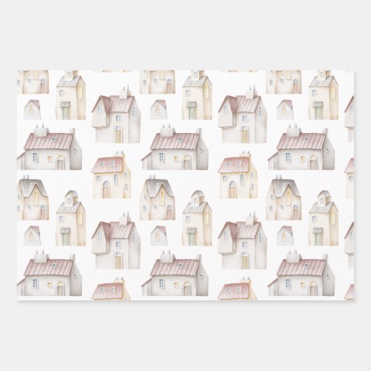 Aquarellhäuser Geschenkpapier Set (Vorderseite 3)