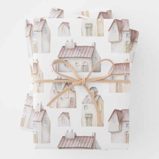 Aquarellhäuser Geschenkpapier Set (Beispiel)
