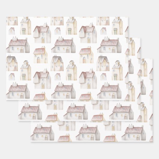 Aquarellhäuser Geschenkpapier Set (Set)