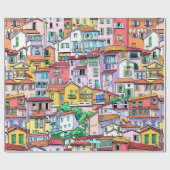 Aquarellhäuser Zuhause Real Anwesen Geschenkpapier (Flach)