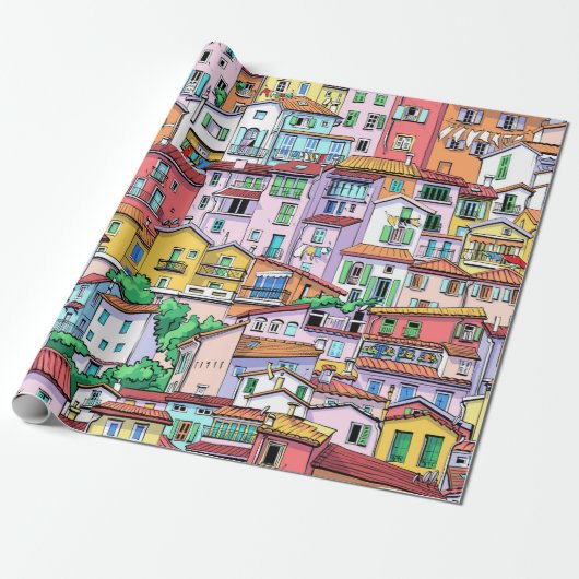 Aquarellhäuser Zuhause Real Anwesen Geschenkpapier (Ungerollt)