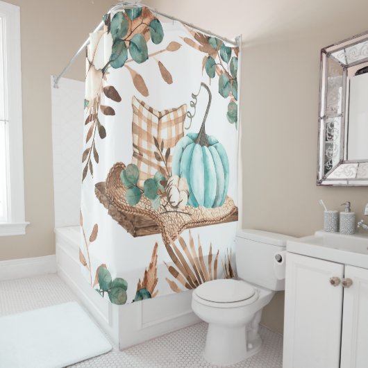 Aquarellherbst nahtloses Muster mit farbigem Pu Duschvorhang (Beispiel)