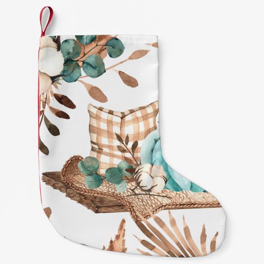 Aquarellherbst nahtloses Muster mit farbigem Pu Kleiner Weihnachtsstrumpf (Vorderseite)
