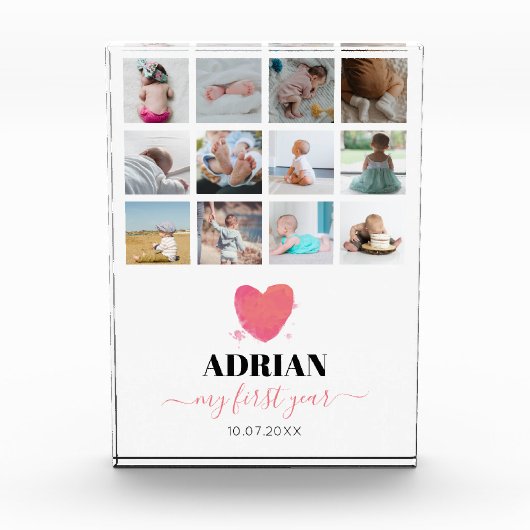 Aquarellherz Baby's First Year Foto Collage (Vorderseite)