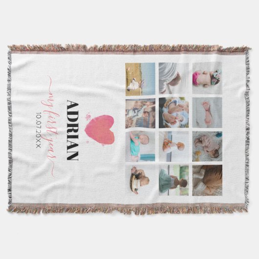 Aquarellherz Baby's First Year Foto Collage Decke (Vorderseite)