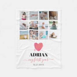 Aquarellherz Baby's First Year Foto Collage Fleecedecke