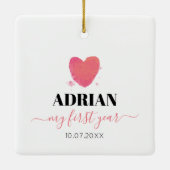Aquarellherz Baby's First Year Foto Collage Keramikornament (Rückseite)