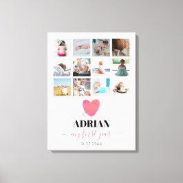 Aquarellherz Baby's First Year Foto Collage Leinwanddruck