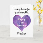 Aquarellherz Großtochter 14. Geburtstag Karte (Gelbe Blume)