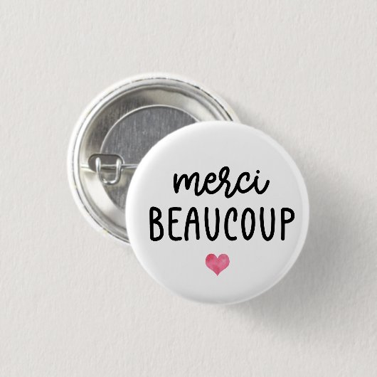 Aquarellherz Merci Beacoup Button (Vorne & Hinten)