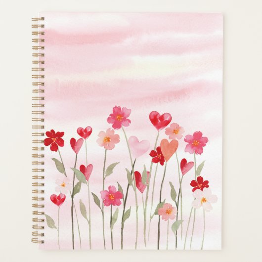 Aquarellherz und Blume Planer (Vorderseite)