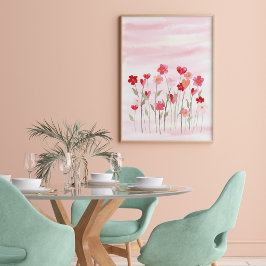 Aquarellherz und Blume Poster