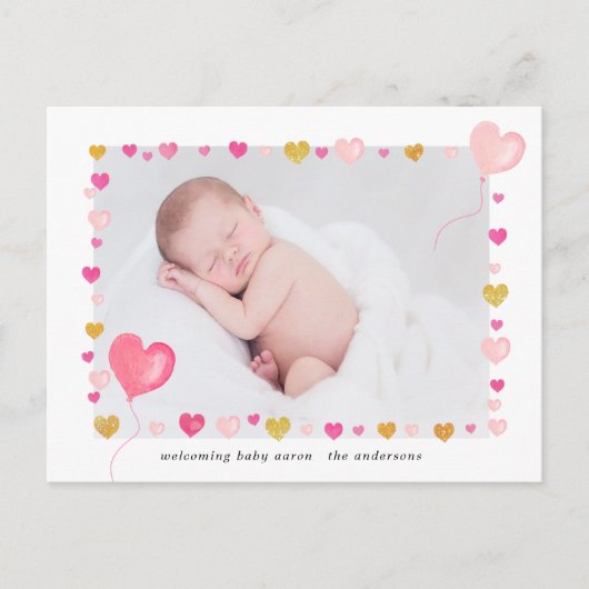 Aquarellherzen farbenfrohe Foto Feiertagspostkarte (Vorderseite)