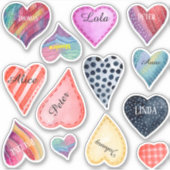 Aquarellherzen mit 10 bearbeitbaren Namen Aufkleber (Vorderseite)