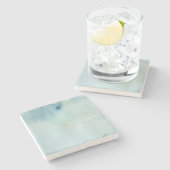 Aquarellhintergrund in Pastellblauem und gelb Steinuntersetzer (Seitenansicht)