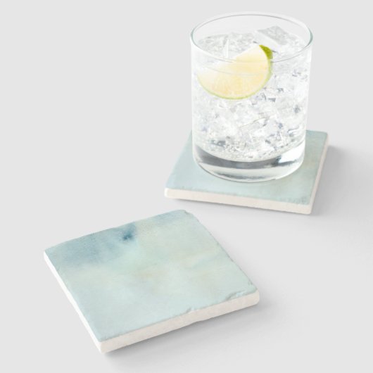 Aquarellhintergrund in Pastellblauem und gelb Steinuntersetzer (Seitenansicht)