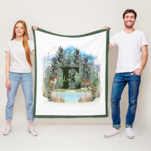 Aquarellhirsch personalisierter Monogramm Buchstab Fleecedecke