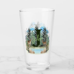 Aquarellhirsch personalisierter Monogramm Buchstab Glas