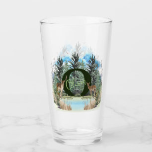 Aquarellhirsch personalisierter Monogramm Buchstab Glas
