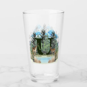 Aquarellhirsch personalisierter Monogramm Buchstab Glas