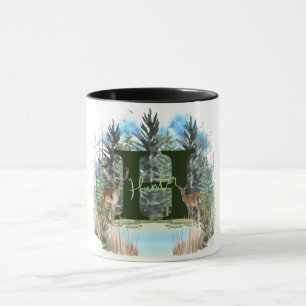 Aquarellhirsch personalisierter Monogramm Buchstab Tasse