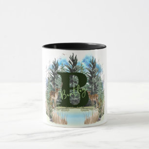Aquarellhirsch personalisierter Monogramm Buchstab Tasse