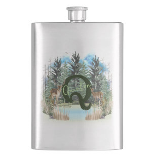 Aquarellhirsch personalisiertes Monogramm Buchstab Flachmann