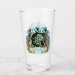 Aquarellhirsch personalisiertes Monogramm Buchstab Glas