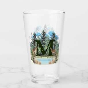 Aquarellhirsch personalisiertes Monogramm Buchstab Glas