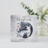 Aquarellhirsch und Blumendekor Feiertagskarte (Stehend Vorderseite)