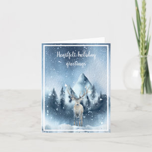 Aquarellhirsch und Schnee individuell Feiertagskarte