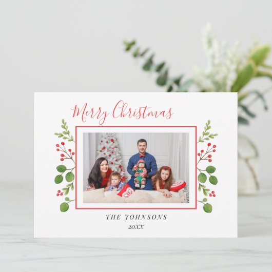 Aquarellholz und grünes Weihnachtsgebirge Weihnach Ankündigung (Stehend Vorderseite)