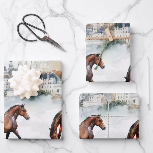 Aquarellhorn-Portrait mit pastellfarbenem Hintergr Geschenkpapier Set (Vorderseite)