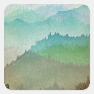 Aquarellhügel Quadratischer Aufkleber