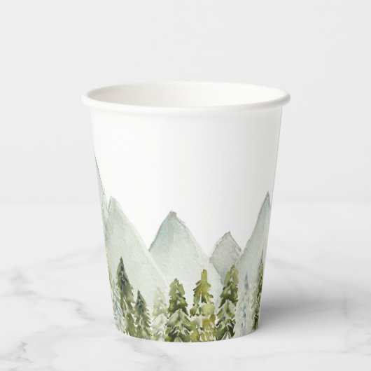 Aquarellhügel und Baumpapiere Pappbecher (Rückseite)