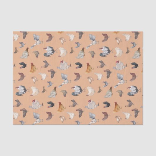 Aquarellhühner Print-Rose Gold Seidenpapier (Vorderseite)