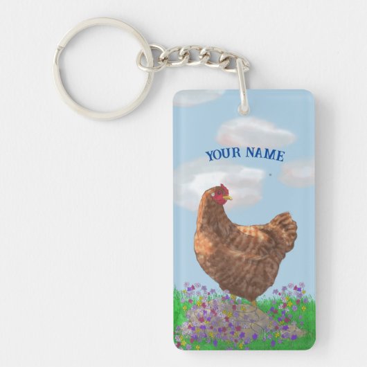 Aquarellhühner und Wildblumen Schlüsselanhänger (Vorderseite)