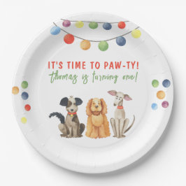 Aquarellhund Erster Geburtstag Pappteller