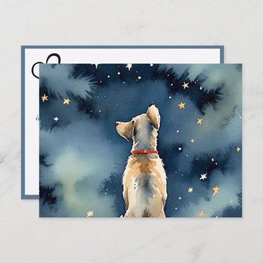 Aquarellhund mit Stars Beileid Postkarte (Vorne/Hinten)