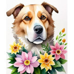 Aquarellhund Puzzle<br><div class="desc">Farbenfrohe Blume Braun und Weißer Hund Jigsaw Puzzle</div>