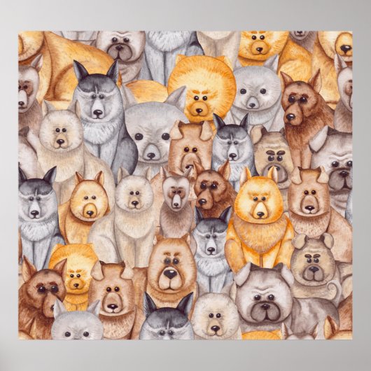 Aquarellhunde: Whimsikischer Nahkampf Poster (Vorne)