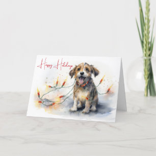 Aquarellhündin in Urlaubsbeleuchtung gewickelt Karte