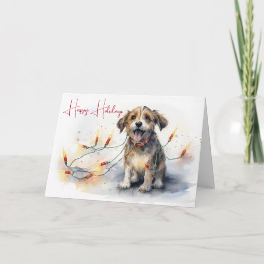 Aquarellhündin in Urlaubsbeleuchtung gewickelt Karte (Vorderseite)