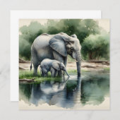 Aquarellillustration von Mama und Baby Elephant (Vorne/Hinten)