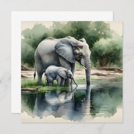 Aquarellillustration von Mama und Baby Elephant (Vorne/Hinten)