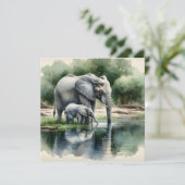 Aquarellillustration von Mama und Baby Elephant (Stehend Vorderseite)