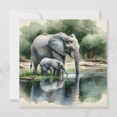 Aquarellillustration von Mama und Baby Elephant (Vorderseite)