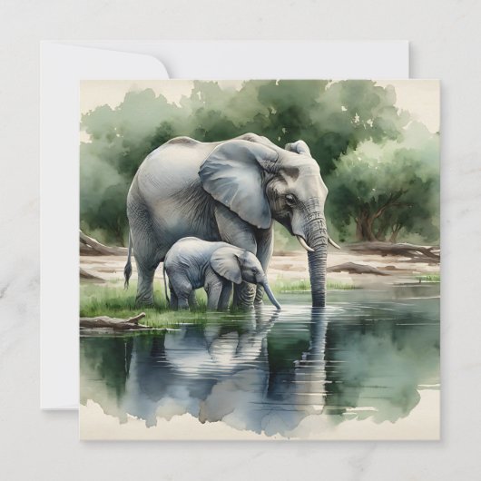 Aquarellillustration von Mama und Baby Elephant (Vorderseite)